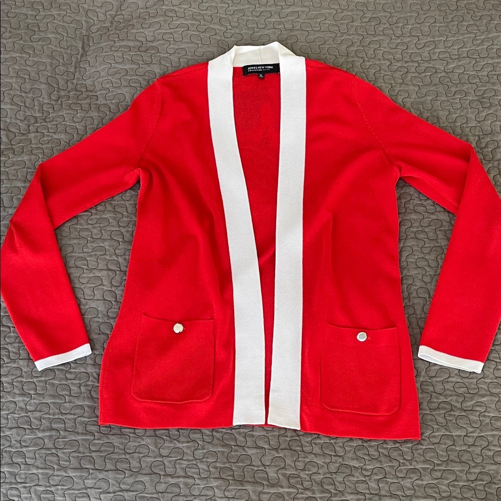Jones New York Red and White Cardigan